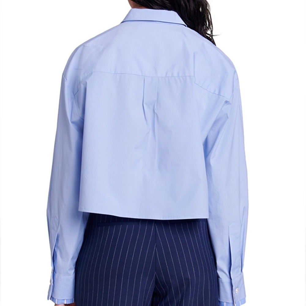 Maje Blue Long Sleeve Crop Button Down - Picture 3 of 8